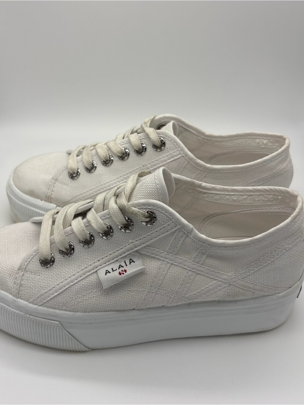 Alaïa Superga Collaboration White Canvas Platform Sneakers Size 7.5
